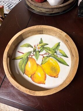 Home Essentials Wooden Serving Tray with Yellow Lemon Motif